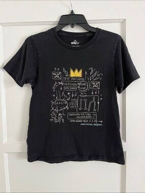 Uniqlo Black Short-Sleeve Tee with Yellow Crown Graphic